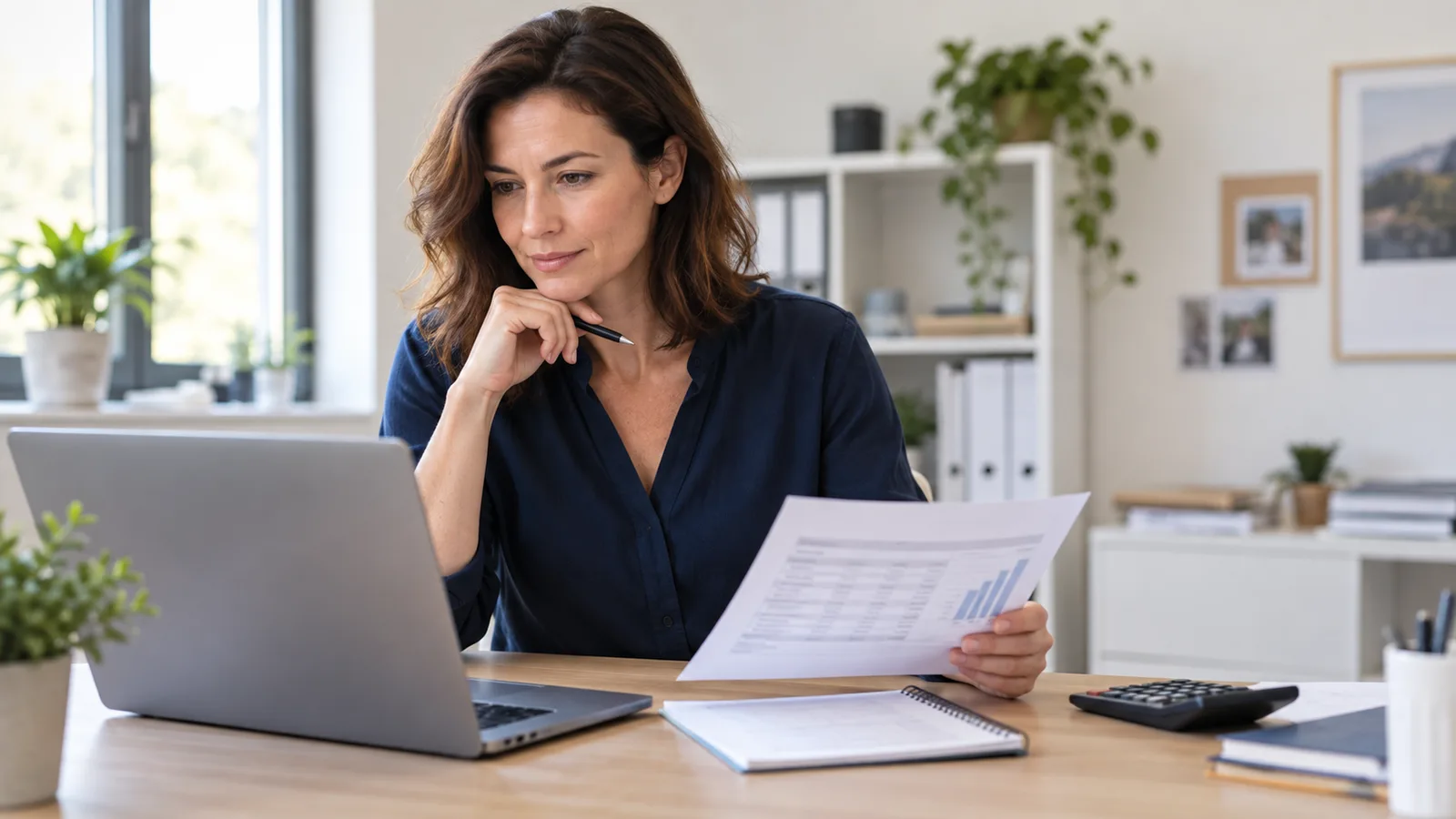 Dirigeante de PME analysant le TRI d’un investissement